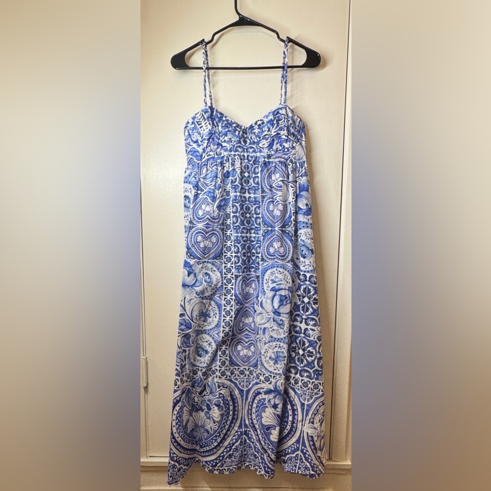 Caroline Constas Blue and White Printed Midi Dress
